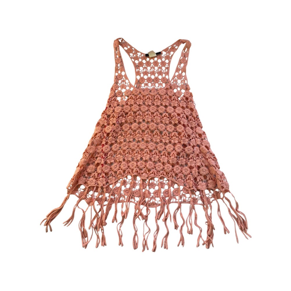 Festival Delusive Corral Pink 100% Cotton Crocheted‎ Summer Tank Top Large Y2K